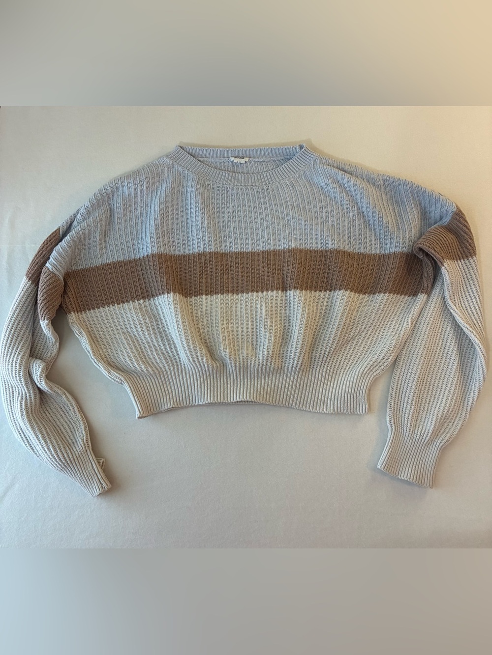 Garage Cream and Brown Striped Ribbed Crew Sweater
